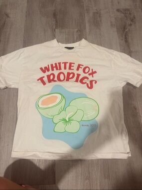 White Fox Boutique Tropics Graphic Tee in White with Red, Green, Blue